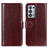 Leather Case Stands Flip Cover Holder M07L for Oppo Reno6 Pro 5G Brown