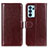 Leather Case Stands Flip Cover Holder M07L for Oppo Reno6 Pro 5G India Brown