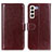 Leather Case Stands Flip Cover Holder M07L for Samsung Galaxy S21 5G Brown