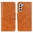 Leather Case Stands Flip Cover Holder M09L for Samsung Galaxy S21 5G Brown