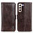 Leather Case Stands Flip Cover Holder M11L for Samsung Galaxy S21 Plus 5G Brown