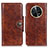 Leather Case Stands Flip Cover Holder M12L for Huawei Nova Y91 Brown