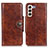 Leather Case Stands Flip Cover Holder M12L for Samsung Galaxy S21 5G Brown