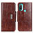 Leather Case Stands Flip Cover Holder N04P for Motorola Moto E20 Brown