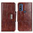 Leather Case Stands Flip Cover Holder N04P for Motorola Moto G Pure Brown