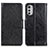 Leather Case Stands Flip Cover Holder N05P for Motorola Moto E32s Black