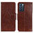 Leather Case Stands Flip Cover Holder N05P for Oppo Reno6 5G Brown
