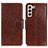 Leather Case Stands Flip Cover Holder N05P for Samsung Galaxy S23 5G Brown