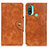 Leather Case Stands Flip Cover Holder N06P for Motorola Moto E20 Brown