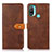 Leather Case Stands Flip Cover Holder N07P for Motorola Moto E20 Brown