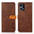 Leather Case Stands Flip Cover Holder N07P for Oppo Reno8 4G Brown