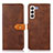 Leather Case Stands Flip Cover Holder N07P for Samsung Galaxy S21 5G Brown