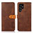 Leather Case Stands Flip Cover Holder N07P for Samsung Galaxy S21 Ultra 5G Brown