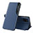 Leather Case Stands Flip Cover Holder QH1 for Samsung Galaxy A81 Blue