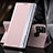 Leather Case Stands Flip Cover Holder QH3 for Samsung Galaxy M21s Rose Gold