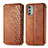 Leather Case Stands Flip Cover Holder S01D for Motorola Moto E32 Brown