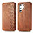Leather Case Stands Flip Cover Holder S01D for Samsung Galaxy S22 Ultra 5G Brown