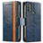 Leather Case Stands Flip Cover Holder S02D for Motorola Moto E30 Blue