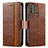 Leather Case Stands Flip Cover Holder S02D for Motorola Moto E30 Brown