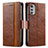 Leather Case Stands Flip Cover Holder S02D for Motorola Moto E32 Brown