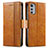 Leather Case Stands Flip Cover Holder S02D for Motorola Moto E32s Light Brown