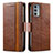 Leather Case Stands Flip Cover Holder S02D for Motorola Moto Edge 20 5G Brown