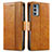 Leather Case Stands Flip Cover Holder S02D for Motorola Moto Edge 20 5G Light Brown