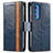 Leather Case Stands Flip Cover Holder S02D for Motorola Moto Edge 20 Pro 5G Blue