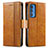 Leather Case Stands Flip Cover Holder S02D for Motorola Moto Edge 20 Pro 5G Light Brown