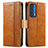 Leather Case Stands Flip Cover Holder S02D for Motorola Moto Edge (2021) 5G Light Brown