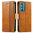 Leather Case Stands Flip Cover Holder S02D for Motorola Moto Edge 30 5G Light Brown