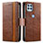Leather Case Stands Flip Cover Holder S02D for Motorola Moto Edge S 5G Brown