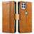 Leather Case Stands Flip Cover Holder S02D for Motorola Moto Edge S 5G Light Brown
