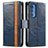 Leather Case Stands Flip Cover Holder S02D for Motorola Moto Edge S Pro 5G Blue