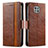 Leather Case Stands Flip Cover Holder S02D for Motorola Moto G Power (2021) Brown