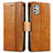 Leather Case Stands Flip Cover Holder S02D for Motorola Moto G Stylus (2021) Light Brown