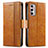 Leather Case Stands Flip Cover Holder S02D for Motorola Moto G Stylus (2022) 4G Light Brown