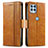 Leather Case Stands Flip Cover Holder S02D for Motorola Moto G100 5G Light Brown