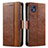 Leather Case Stands Flip Cover Holder S02D for Motorola Moto G50 5G Brown