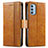 Leather Case Stands Flip Cover Holder S02D for Motorola Moto G51 5G Light Brown
