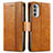 Leather Case Stands Flip Cover Holder S02D for Motorola Moto G52j 5G Light Brown
