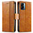 Leather Case Stands Flip Cover Holder S02D for OnePlus Nord N300 5G Light Brown