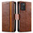 Leather Case Stands Flip Cover Holder S02D for Oppo K9S 5G Brown