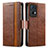 Leather Case Stands Flip Cover Holder S02D for Oppo Reno7 Pro 5G Brown
