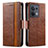 Leather Case Stands Flip Cover Holder S02D for Oppo Reno8 5G Brown