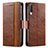 Leather Case Stands Flip Cover Holder S02D for Samsung Galaxy A50 Brown