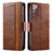 Leather Case Stands Flip Cover Holder S02D for Samsung Galaxy Note 20 5G Brown