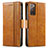 Leather Case Stands Flip Cover Holder S02D for Samsung Galaxy S20 Lite 5G Light Brown