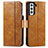 Leather Case Stands Flip Cover Holder S02D for Samsung Galaxy S22 Plus 5G Light Brown