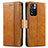 Leather Case Stands Flip Cover Holder S02D for Xiaomi Redmi Note 11 Pro+ Plus 5G Light Brown